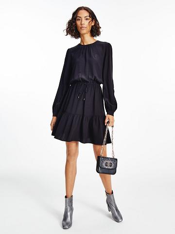 Női Tommy Hilfiger Relaxed Fit Long-Sleeve Dresses Fekete | HU 111YXF